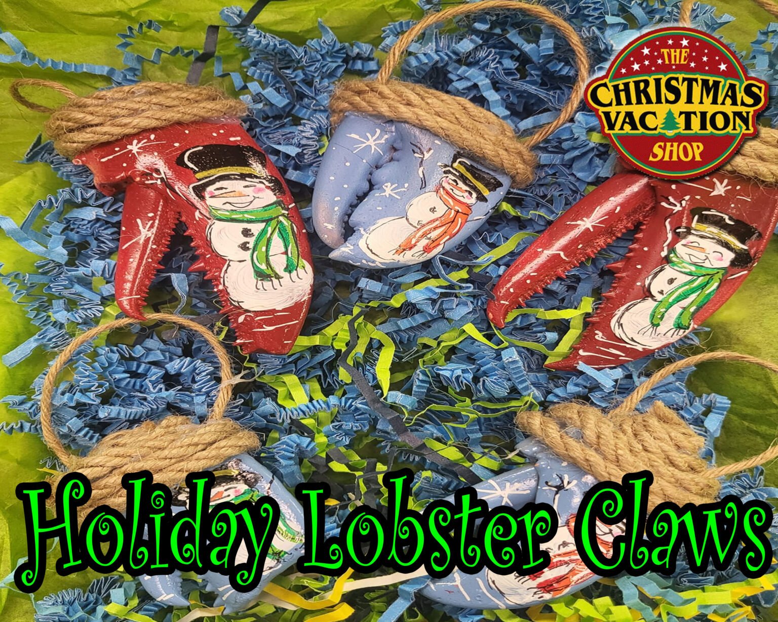 Christmas Ornaments Made from Lobster Claws and Shells at The Christmas Vacation Shop of Bar Harbor Maine