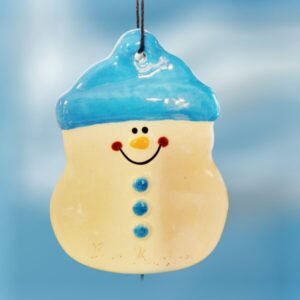 Blue Hat Snowy Snowman Ceramic Ornament