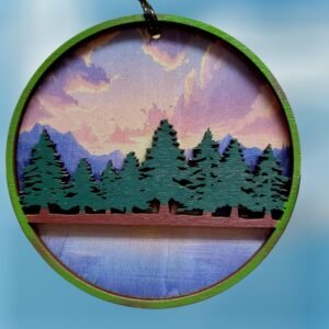 Mountain and Lake Wood Layered Ornament
