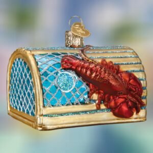Old World Christmas Lobster Trap with Lobster Blown Glass Ornament